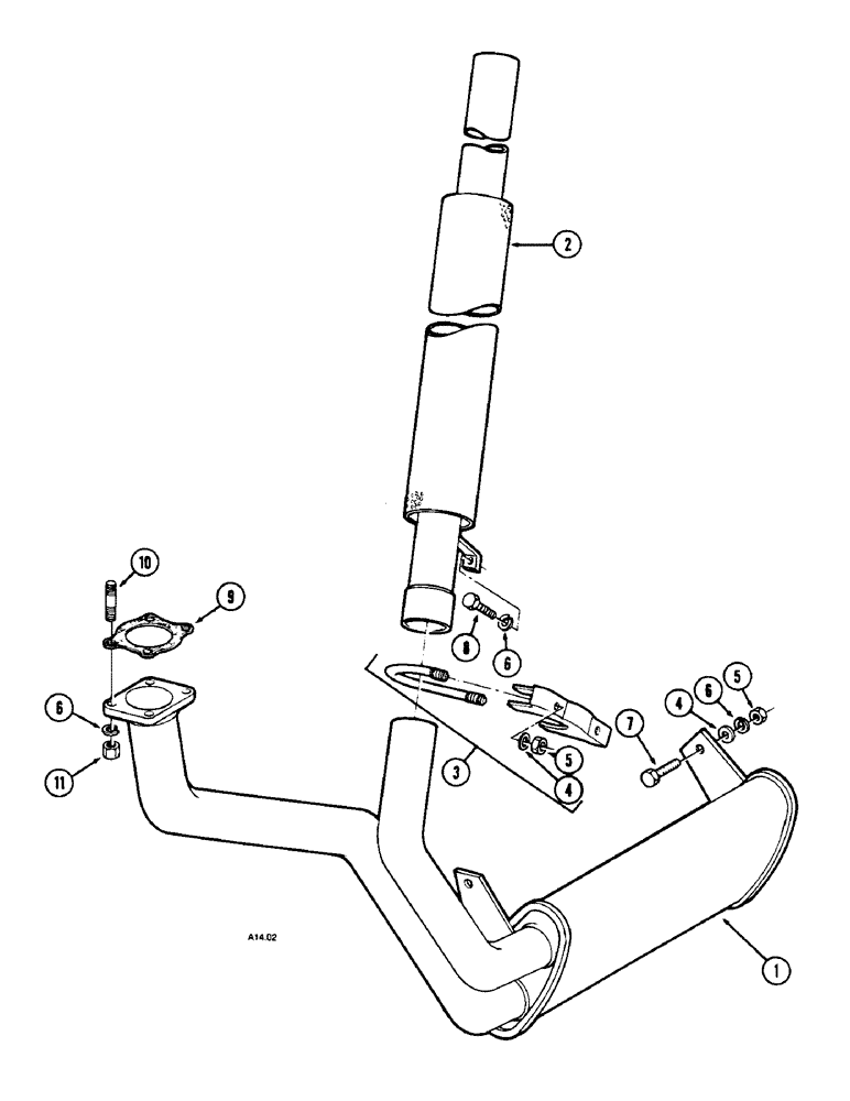 Схема запчастей Case IH 2140 - (2-18) - VERTICAL EXHAUST, 1530231C1 AND 1967895C1 MUFFLER (02) - ENGINE