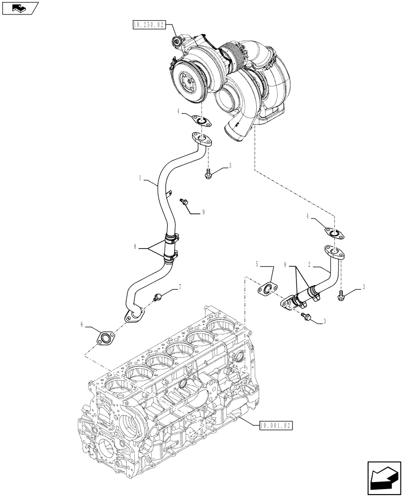Схема запчастей Case IH F3DFA613A E001 - (10.250.03[02]) - TURBOBLOWER PIPES (504386825) (10) - ENGINE