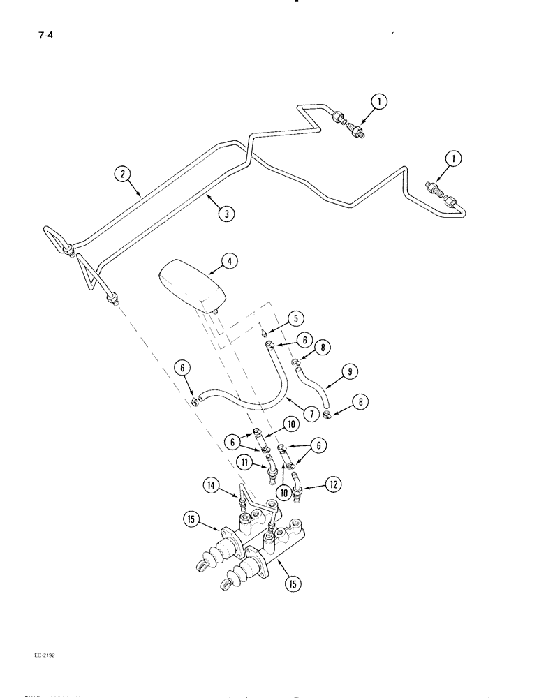 Схема запчастей Case IH 595 - (7-04) - BRAKE RESERVOIR AND PIPES, TRACTOR WITHOUT CAB (07) - BRAKES
