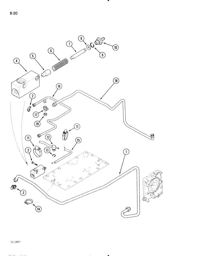 Схема запчастей Case IH 595 - (8-20) - REGULATOR VALVE AND CONNECTIONS, CREEP, WITH CAB (08) - HYDRAULICS