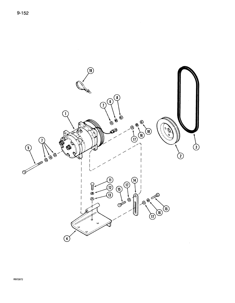 Схема запчастей Case IH 7150 - (9-152) - AIR CONDITIONING, COMPRESSOR MOUNTING AND DRIVE (09) - CHASSIS/ATTACHMENTS