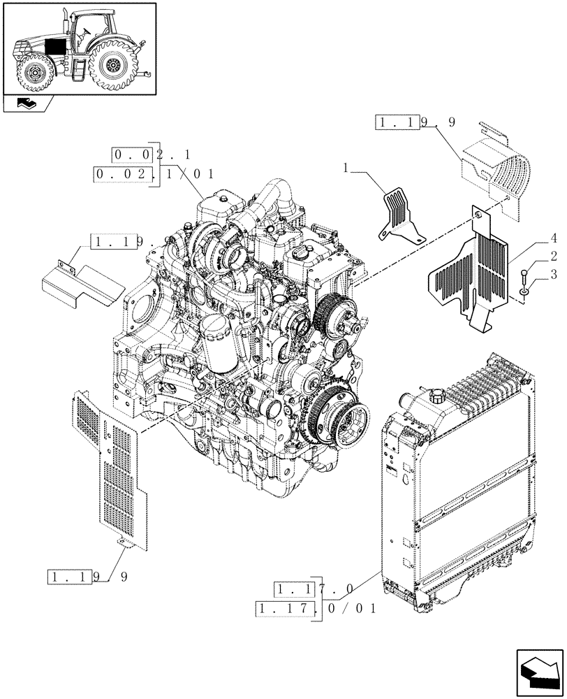 Схема запчастей Case IH PUMA 140 - (1.19.9/02) - PNEUMATIC TRAILER BRAKE - ENGINE GUARDS (VAR.332727-332737-332739) (02) - ENGINE EQUIPMENT