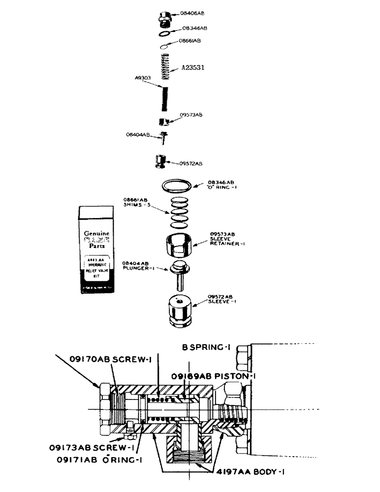 Схема запчастей Case IH 900 - (130) - HYDRAULIC CONTROL UNIT, HYDRAULIC RELIEF VALVE ASSEMBLY, 4443AA HYDRAULIC RELIEF VALVE KIT (08) - HYDRAULICS