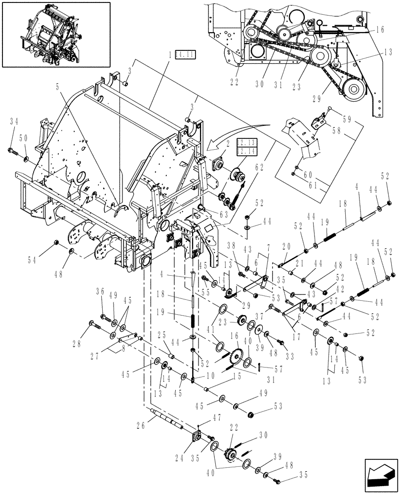 Схема запчастей Case IH RBX463 - (12.16) - MAIN FRAME & DRIVE, LH, STUFFER FEEDER (12) - MAIN FRAME