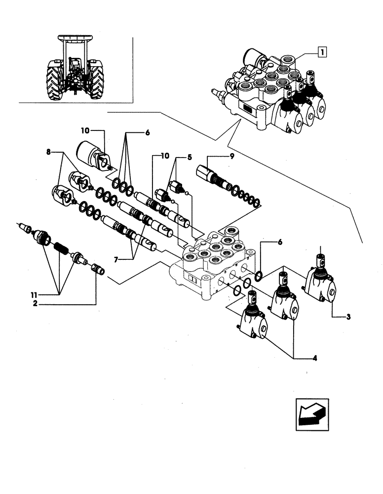Схема запчастей Case IH JX75 - (1.82.7/ B) - (VAR.054) 3 CONTROL VALVES (2 S/D + 1 S/D W/KICK OUT) - PARTS COMPONENTS (07) - HYDRAULIC SYSTEM