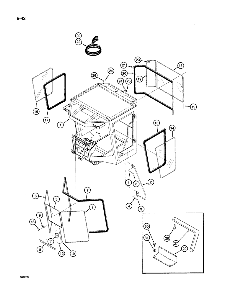 Схема запчастей Case IH 9250 - (9-042) - CAB AND WINDOWS WITH RADIUSED CORNERS ON GLASS (09) - CHASSIS/ATTACHMENTS