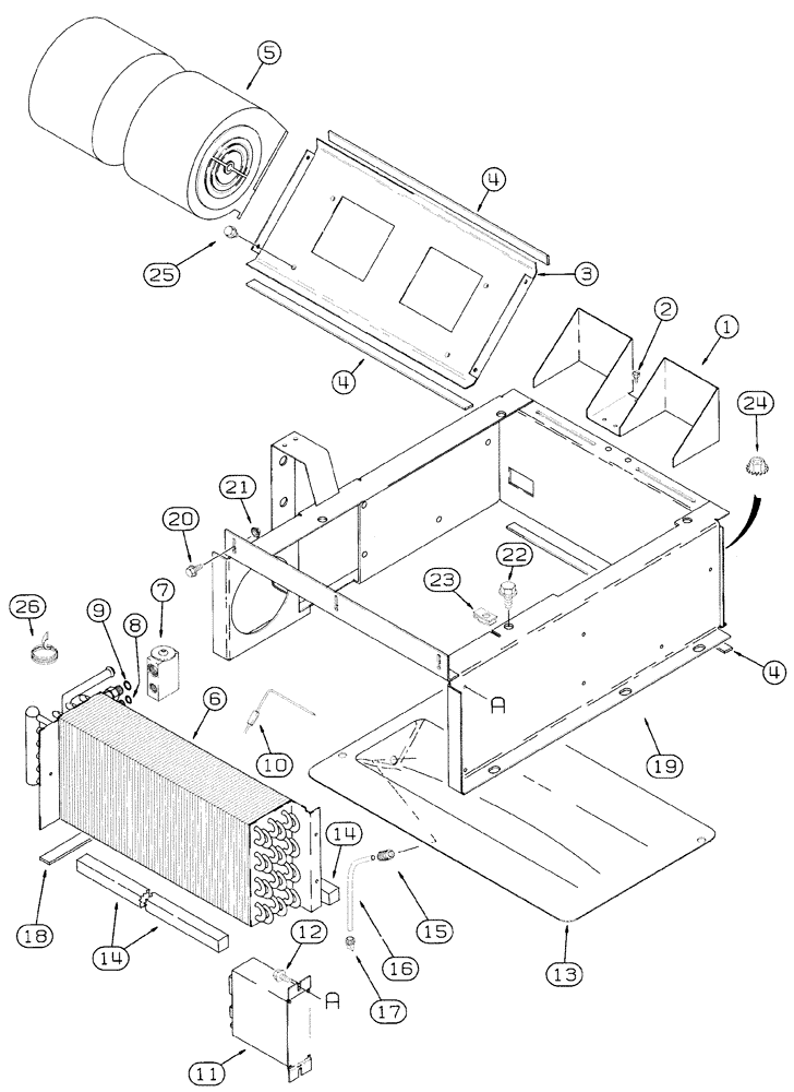 Схема запчастей Case IH 2155 - (9E-42) - HEATING AND AIR CONDITIONING SYSTEM, EVAPORATOR HEATER CORE AND BLOWER MOUNTING (10) - CAB & AIR CONDITIONING