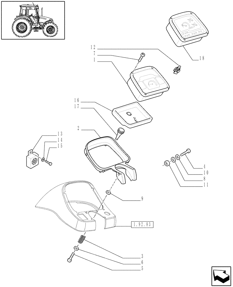 Схема запчастей Case IH JX70 - (1.92.75[02]) - ELECTRIC CONTROLS - INSTRUMENT CLUSTER (10) - OPERATORS PLATFORM/CAB