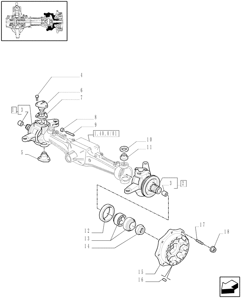 Схема запчастей Case IH MAXXUM 100 - (1.40. 1/02) - 4WD (CL.3) FRONT AXLE DOG CLUTCH - STEERING AXLES AND HUBS (STANDARD) (04) - FRONT AXLE & STEERING