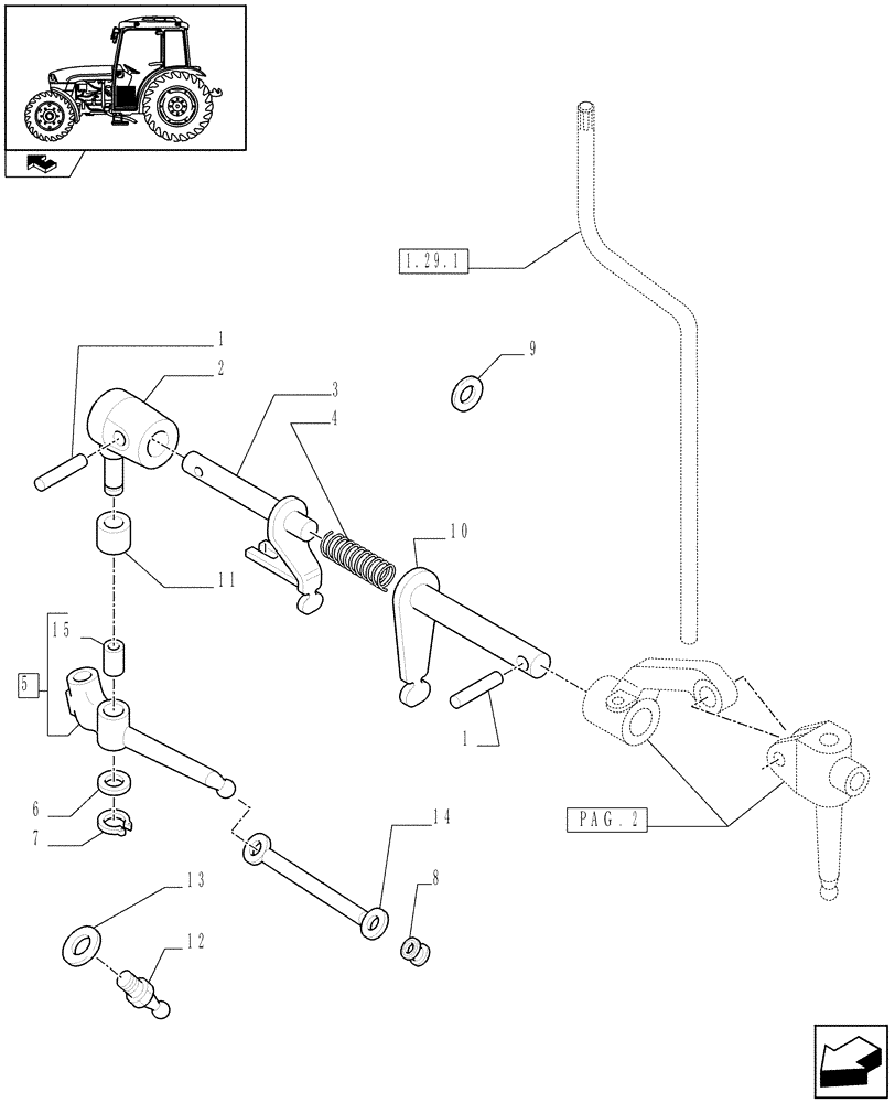 Схема запчастей Case IH FARMALL 85C - (1.29.1/02[01]) - INTERLOCK FOR MECHANICAL TRANSMISSION - NA - BRACKET AND TIE-ROD (VAR.332111) (03) - TRANSMISSION