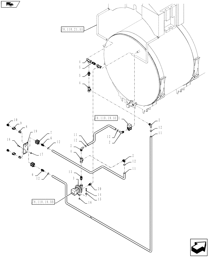 Схема запчастей Case IH 610 - (78.110.19.AB) - INTERNAL RINSE PLUMBING (78) - SPRAYING