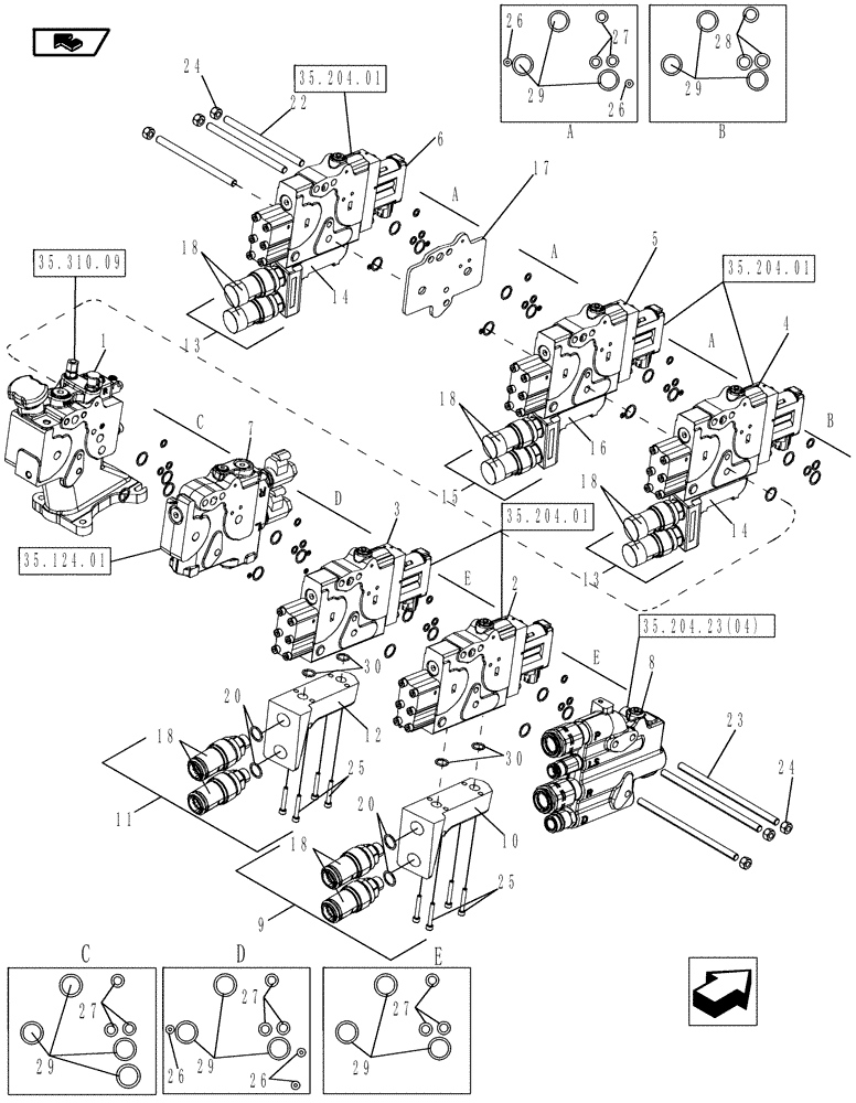 Схема запчастей Case IH MAGNUM 190 - (35.204.23[03]) - REMOTE HYDRAULIC VALVE 5 STACK (35) - HYDRAULIC SYSTEMS