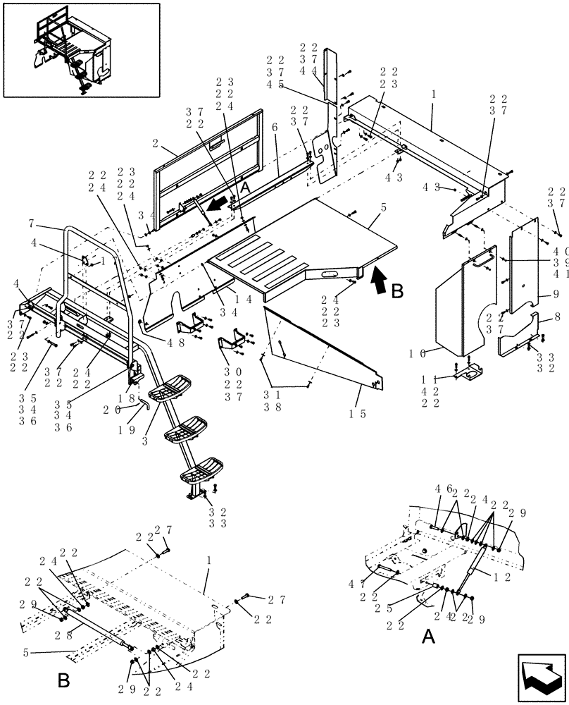 Схема запчастей Case IH 8120 - (90.102.05[02]) - ENGINE GUARDS - NEW GRAIN TANK FEATURES, MY2010, 8120 ONLY (90) - PLATFORM, CAB, BODYWORK AND DECALS