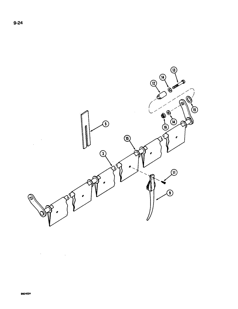 Схема запчастей Case IH 1010 - (9-024) - 6 BAT REEL, BAT AND PLASTIC TINES, J.E. LOVE (58) - ATTACHMENTS/HEADERS