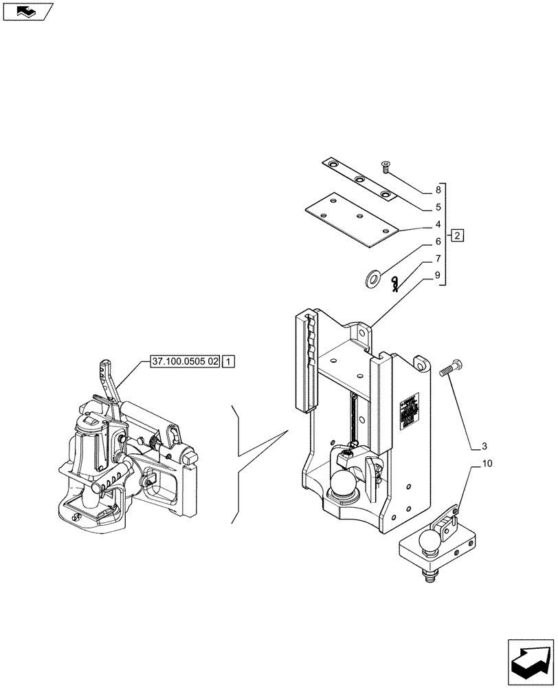 Схема запчастей Case IH PUMA 170 - (37.100.0505[01]) - SLIDER TOW HOOK WITH AUTO SWIVEL COUPLING (38 MM) AND K80 WELDED (VAR.743180) (37) - HITCHES, DRAWBARS & IMPLEMENT COUPLINGS