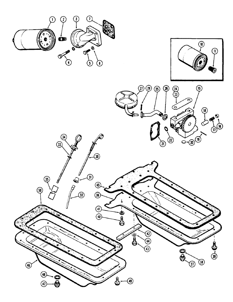 Схема запчастей Case IH 430 - (088) - OIL FILTER, BRACKET MOUNTED, FLANGE MOUNTED AND OIL PUMP, OIL PAN, 430 & 530 SERIES, 188 DIESEL ENG. (02) - ENGINE