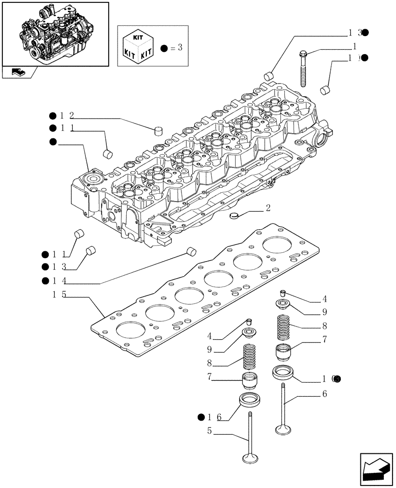 Схема запчастей Case IH F4HE9687M J100 - (0.06.0) - CYLINDER HEAD (2855306) 
