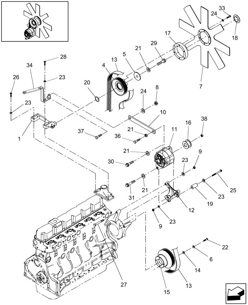 Схема запчастей Case IH WDX2302 - (02.01[2]) - FAN & DRIVE, FROM PIN HCA043144 (WDX1902) & HCA0036117 (WDX2302) (02) - ENGINE EQUIPMENT