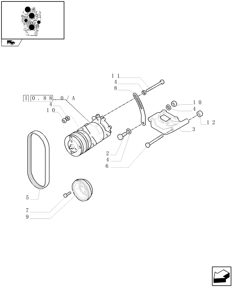 Схема запчастей Case IH JX1100U - (0.88.0) - (VAR.641-641/1) AIR CONDITIONING - BELTS & PULLEYS - COMPRESSOR (01) - ENGINE