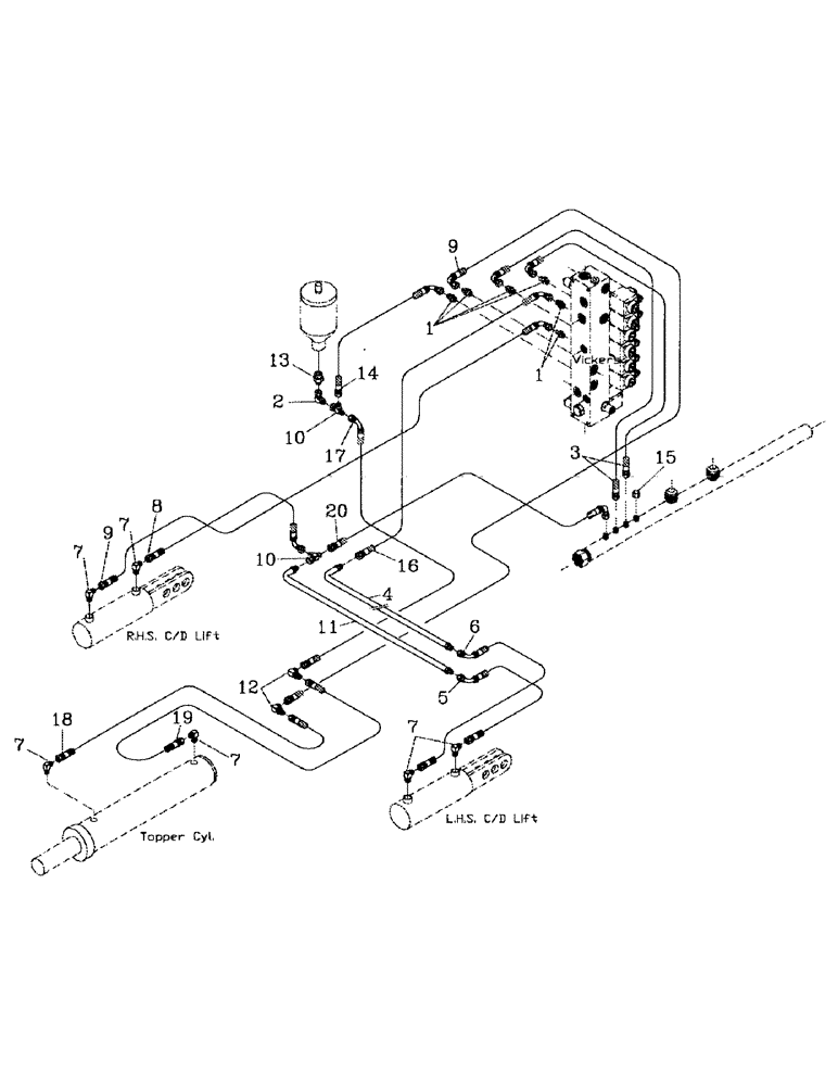 Схема запчастей Case IH 7700 - (B06-31) - HYDRAULIC CIRCUIT, TOPPER & CROPDIVIDER LIFT, VICKERS Hydraulic Components & Circuits