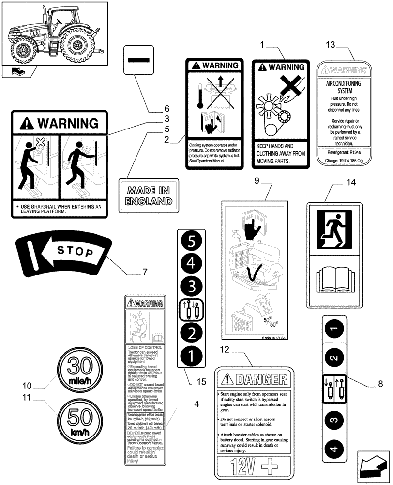Схема запчастей Case IH MAXXUM 115 - (1.98.0/04[02]) - NORTH AMERICA VERSION - DECALS (VAR.330007-335007) (13) - DECALS