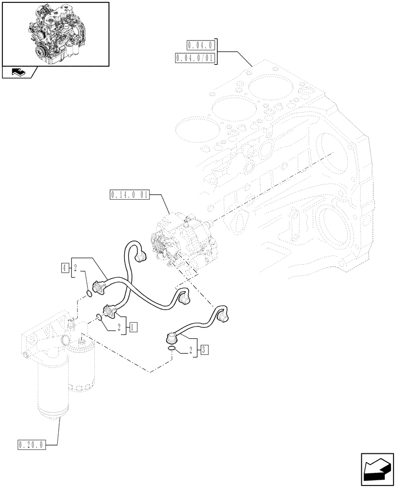Схема запчастей Case IH MAXXUM 110 - (0.20.3) - PIPING - FUEL (STD + VAR.330003-332115) (01) - ENGINE