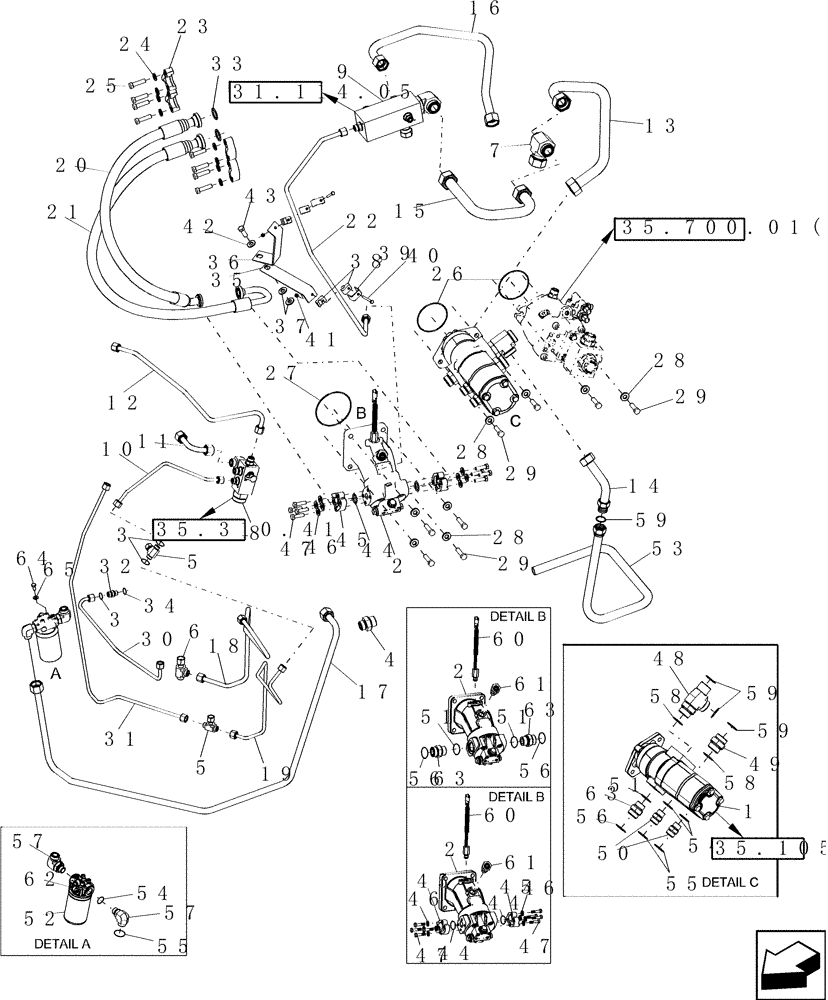 Схема запчастей Case IH 9010 - (41.203.03 ) - PTO 1, COMMON HYDRAULIC - 9010 (41) - STEERING