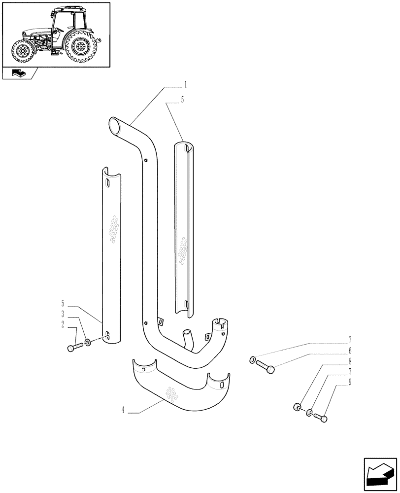 Схема запчастей Case IH FARMALL 95C - (1.15.1/01) - VERTICAL EXHAUST W/GUARD SHIELD - GUARD (VAR.330134) (02) - ENGINE EQUIPMENT