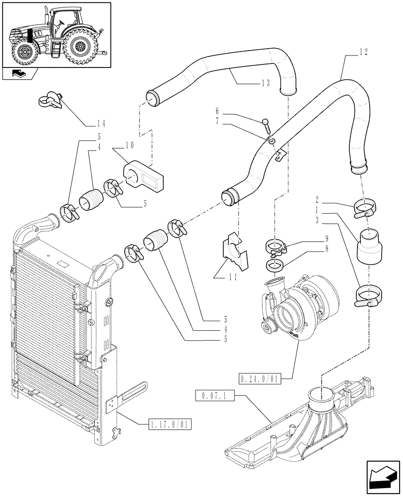 Схема запчастей Case IH PUMA 140 - (1.19.6) - INTERCOOLER AND CONDENSER - PIPES (02) - ENGINE EQUIPMENT
