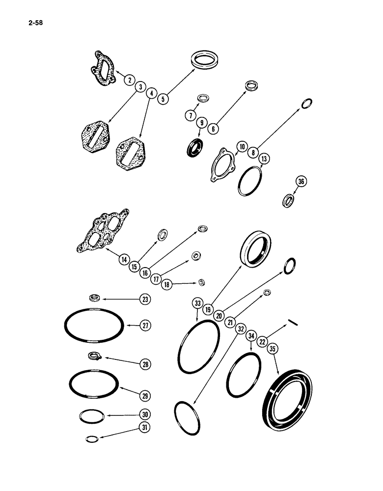 Схема запчастей Case IH 4994 - (2-58) - GASKET KIT, 866 CUBIC INCH DIESEL ENGINE, COMPLETE ENGINE OVERHAUL (CONTINUED) (02) - ENGINE