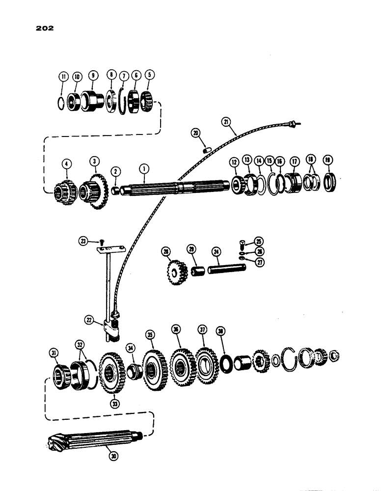 Схема запчастей Case IH 530 - (202) - TRANSMISSION SHAFT AND GEARS, PRIOR TO S/N 8262800 (06) - POWER TRAIN