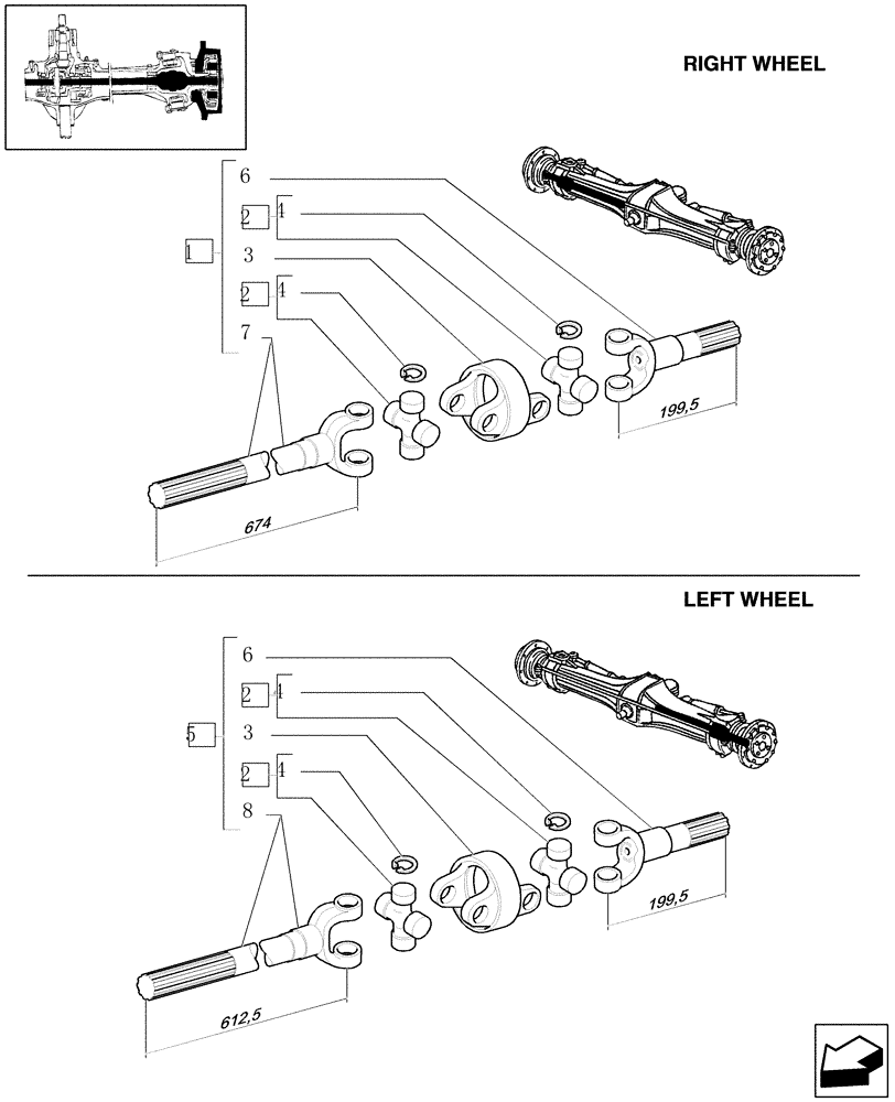 Схема запчастей Case IH MXU110 - (1.40.0/10A[01]) - 4WD CL.2 FRONT AXLE - AXLE-SHAFT ARTICULATED - BREAKDOWN (04) - FRONT AXLE & STEERING