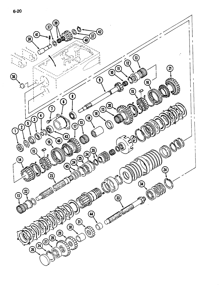 Схема запчастей Case IH 245 - (6-20) - SELECTOR AND COUNTER GEAR UPPER, SYNCHROMESH TRANSMISSION (06) - POWER TRAIN