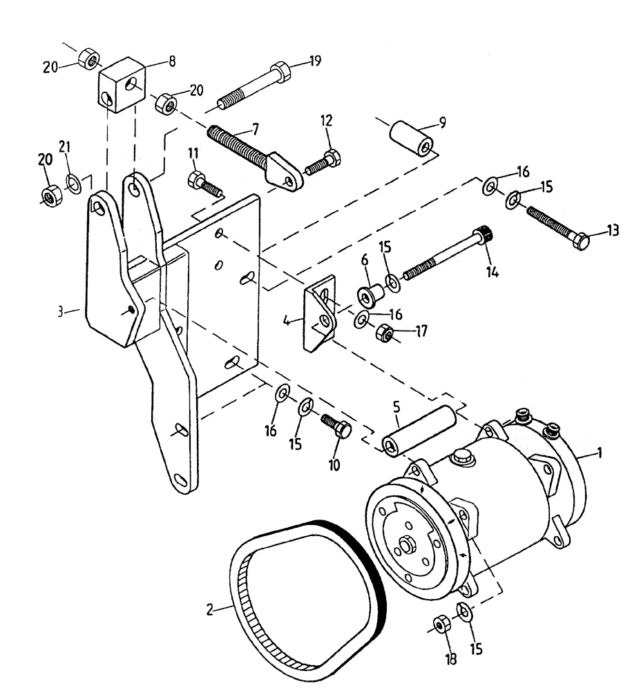 Схема запчастей Case IH 7000 - (A05-90A) - AIR CONDITIONER COMPRESSOR, MOUNT AND BELT, (L10), SERIAL Mainframe & Functioning Components