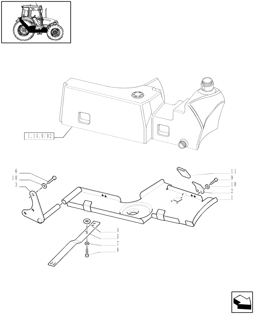 Схема запчастей Case IH JX95 - (1.14.7/02) - FUEL TANK SUPPORT - FOR HIGH CLEARANCE VERSION (02) - ENGINE EQUIPMENT