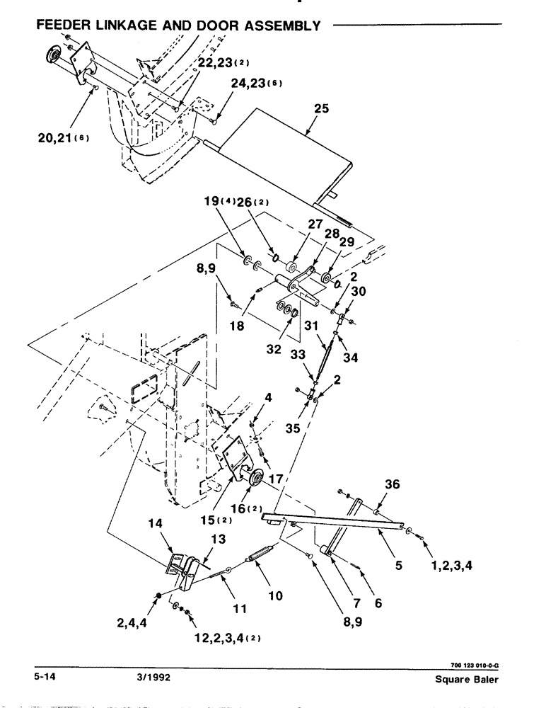Схема запчастей Case IH 8570 - (5-14) - FEEDER LINKAGE AND DOOR ASSEMBLY (13) - FEEDER