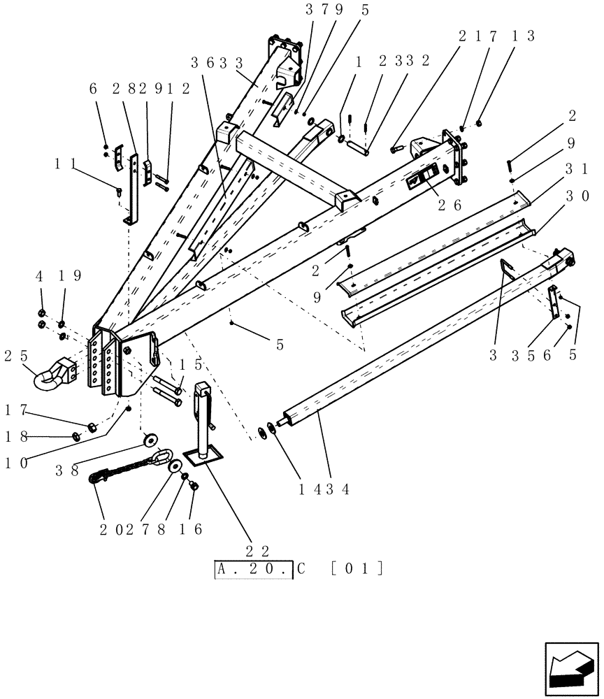 Схема запчастей Case IH ADX2230 - (F.10.D[02]) - TOW BETWEEN FRONT HITCH F - Frame Positioning