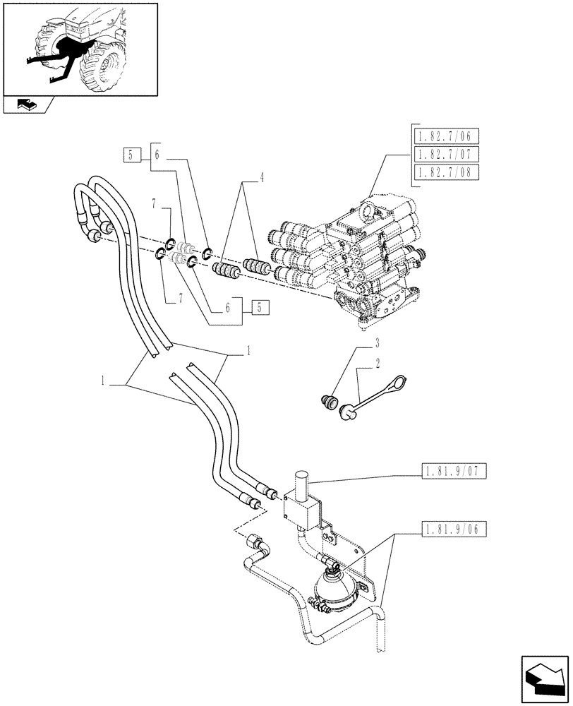 Схема запчастей Case IH PUMA 140 - (1.81.9/08) - TUBES FOR FRONT HPL FROM ELECTROHYDRAULIC REMOTE VALVES (VAR.331926) (07) - HYDRAULIC SYSTEM