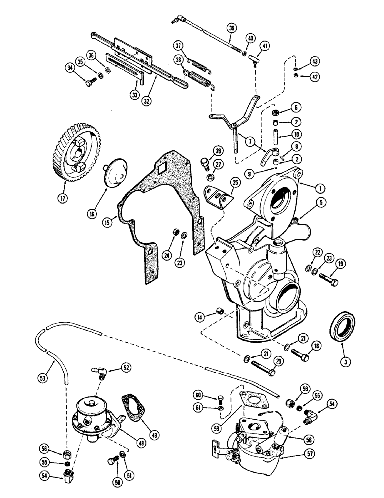 Схема запчастей Case IH 1700-SERIES - (024) - TIMING GEAR COVER, GOVERNOR AND LINKAGE, 148B SPARK IGNITION ENGINE (10) - ENGINE
