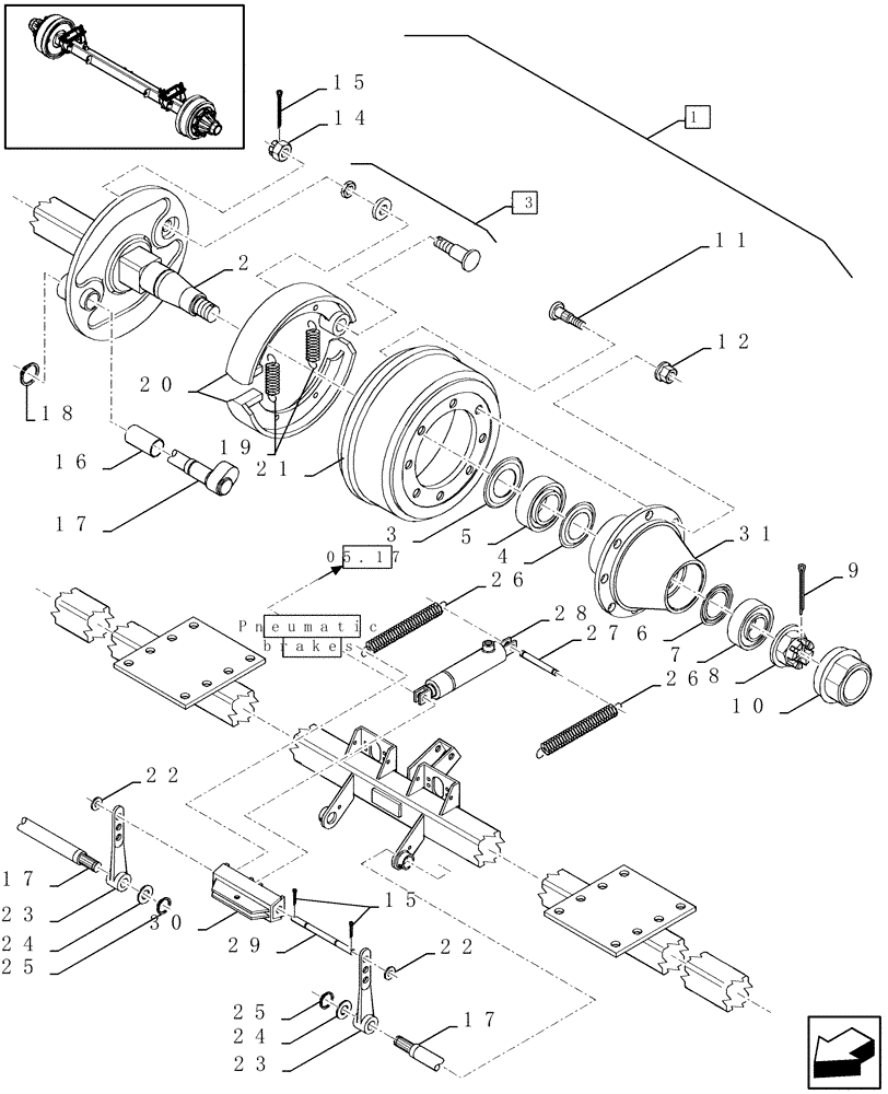 Схема запчастей Case IH LBX431S - (05.04[01]) - SINGLE AXLE WITH BRAKES (05) - AXLE