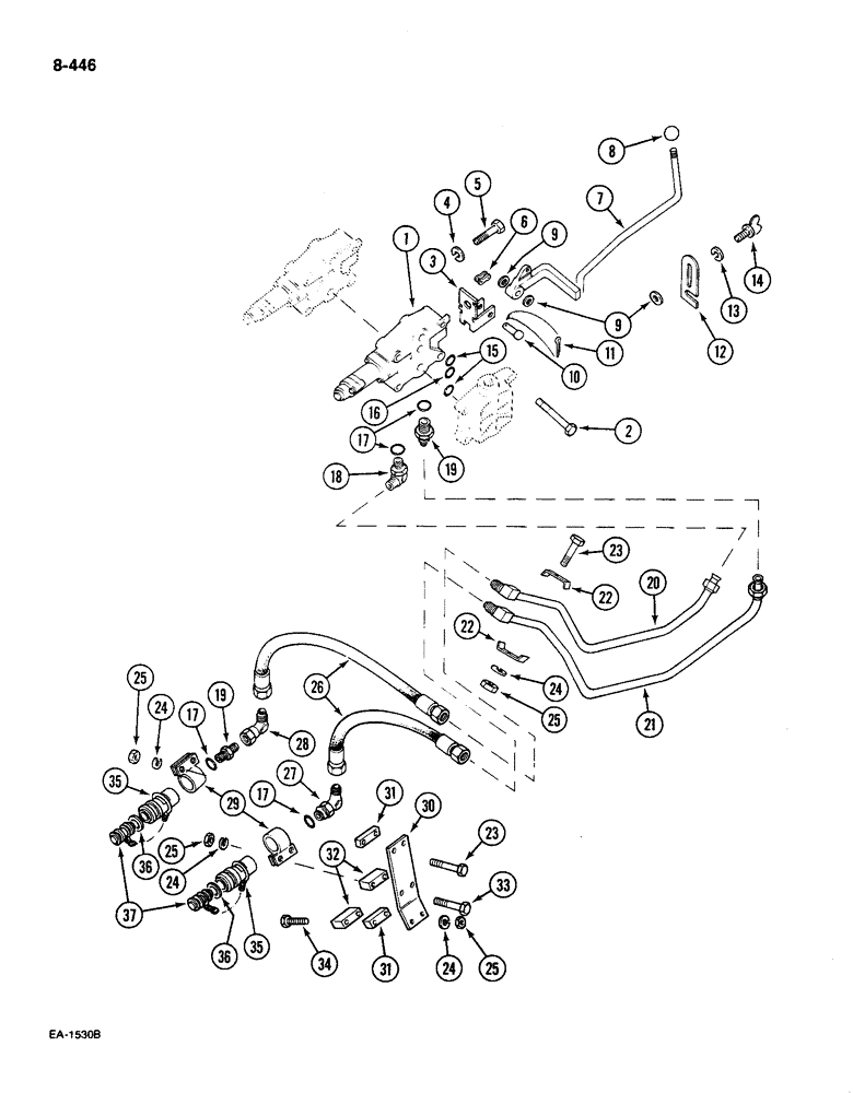 Схема запчастей Case IH 585 - (8-446) - AUXILIARY VALVE, SECOND BANK, PRIOR TO P.I.N. 18001, TRACTOR WITH FIRST BANK DOUBLE ACTING VALVE (08) - HYDRAULICS