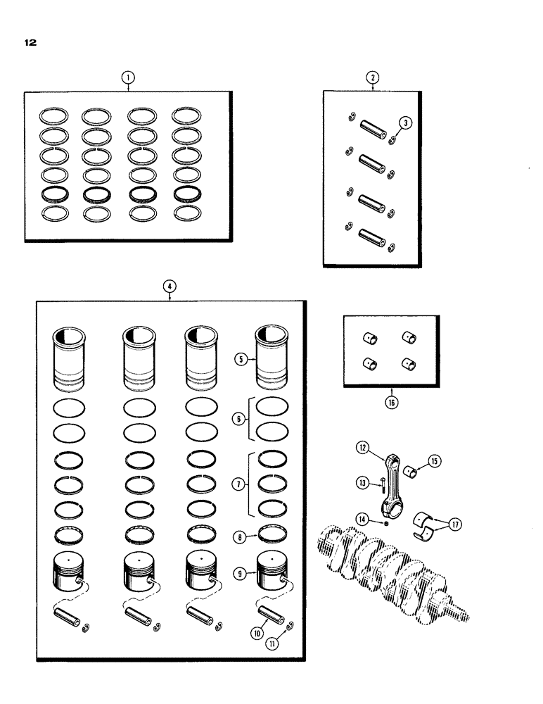 Схема запчастей Case IH 188 - (12) - PISTONS, SLEEVES AND CONNECTING RODS, SPARK IGNITION ENGINE 