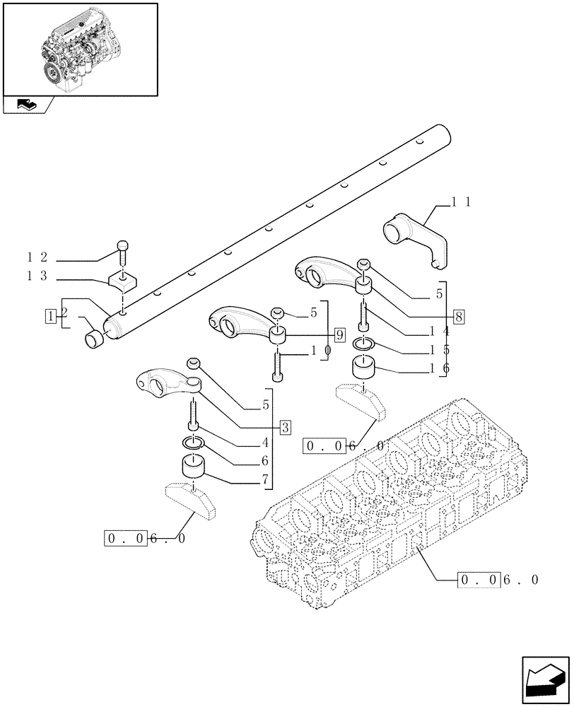 Схема запчастей Case IH F3BE0684N E904 - (0.06.6) - SHAFT & ROCKER ARMS (504128742) 