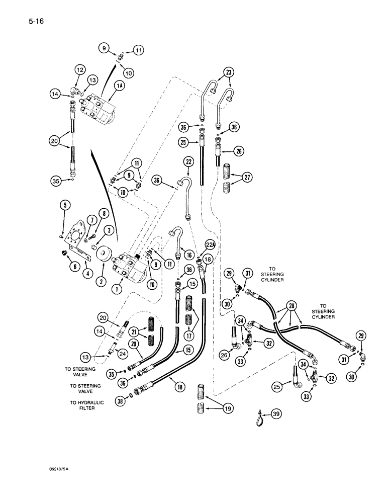 Схема запчастей Case IH 7120 - (5-16) - HYDROSTATIC STEERING SYSTEM, STEERING PUMP TO STEERING CYLINDER, EATON PUMP, MFD TRACTOR (05) - STEERING