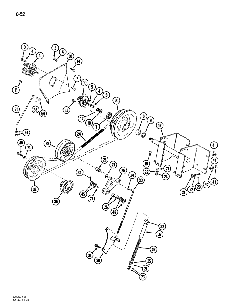 Схема запчастей Case IH 1680 - (8-052) - HEADER LIFT PUMP MOUNTING & DRIVE, P.I.N. JJC0115352 THROUGH JJC0117060 (07) - HYDRAULICS