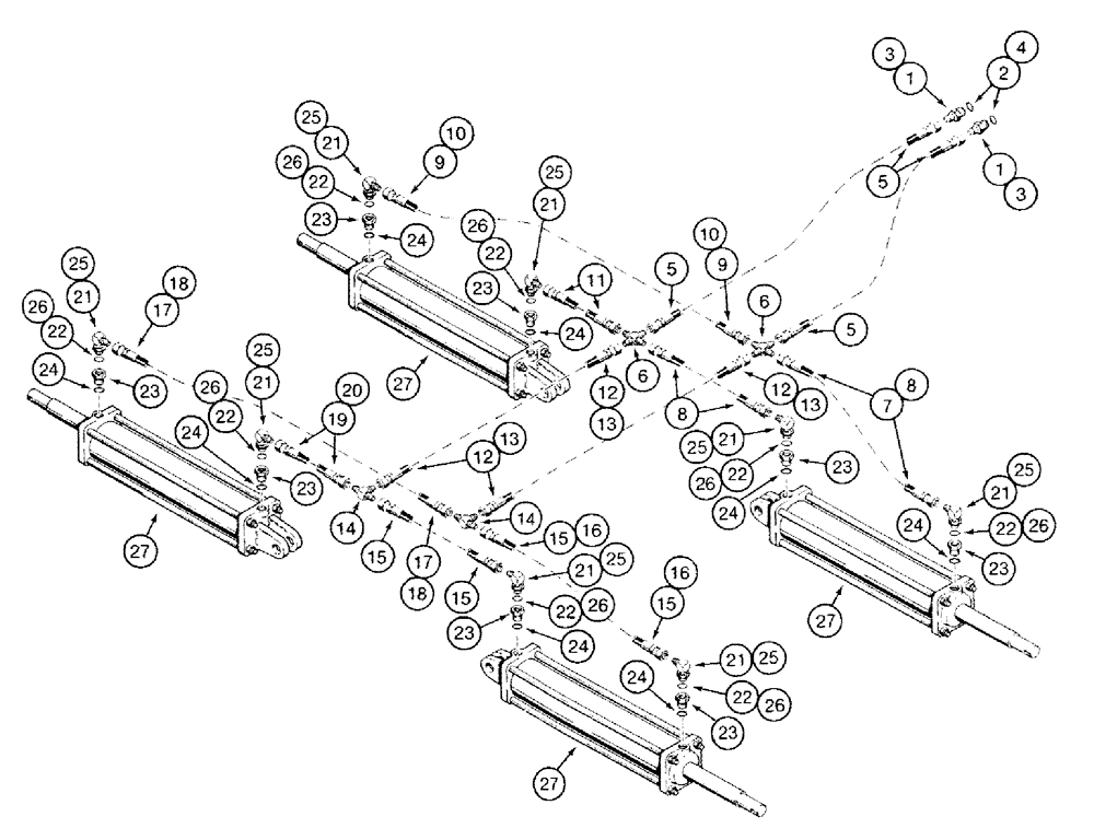 Схема запчастей Case IH 485 - (8-03) - WING CYLINDER HYDRAULICS, MODELS WITH TIE ROD TYPE CYLINDERS (08) - HYDRAULICS