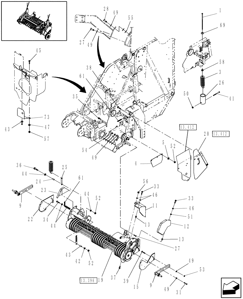 Схема запчастей Case IH RB464 - (13.395) - 1.8M WIDE PICKUP, W/ ROTOR, EUROPE & R.O.W. (13) - FEEDER
