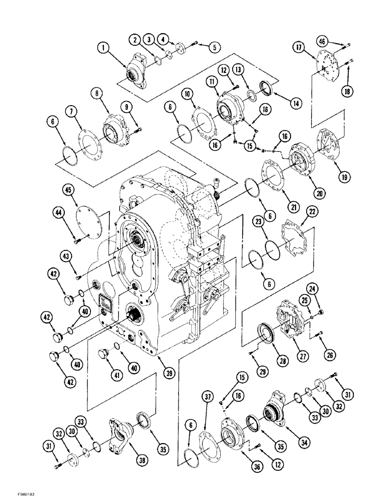 Схема запчастей Case IH 9370 - (6-034) - 12 SPEED SYNCHROSHIFT TRANSMISSION ASSEMBLY, PUMP MOUNTING, COVERS AND YOKES (06) - POWER TRAIN