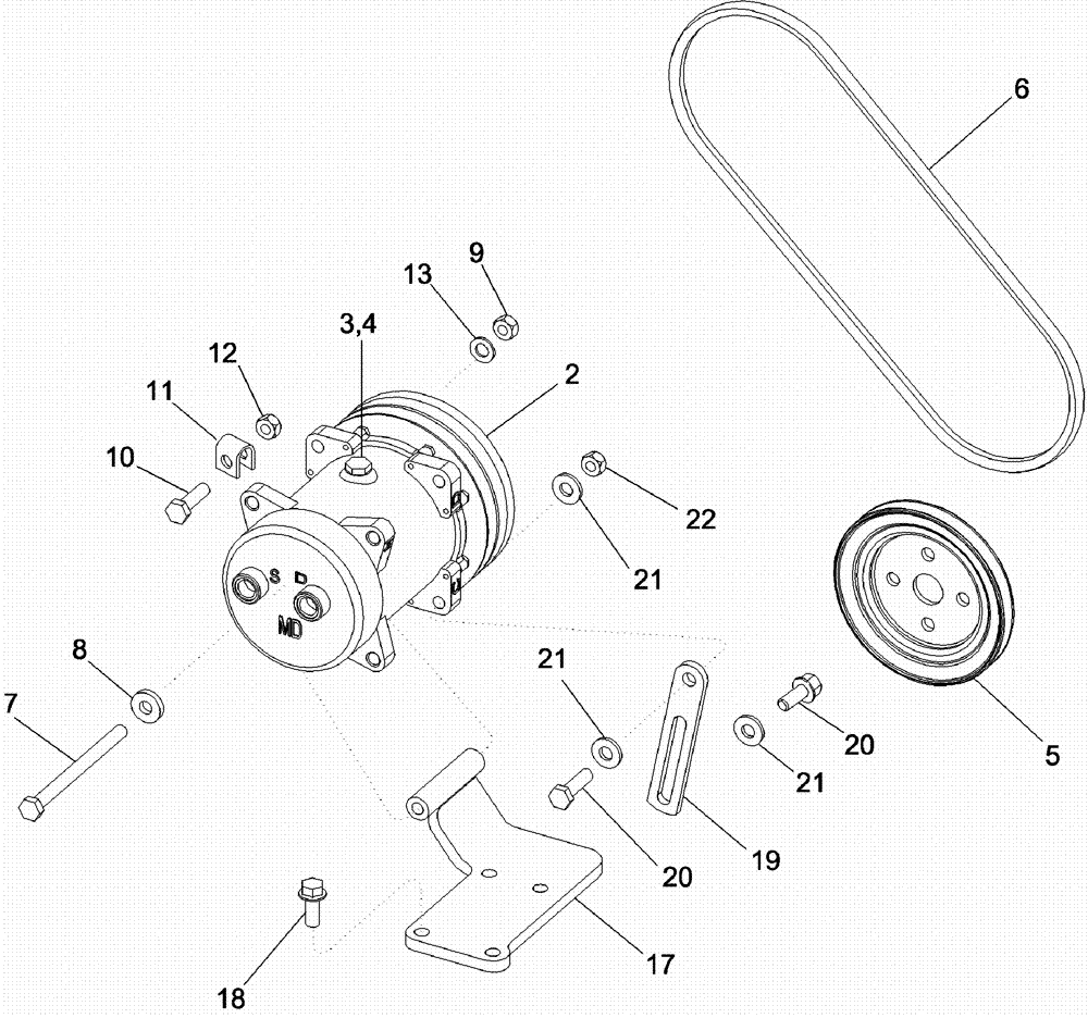 Схема запчастей Case IH 620 - (09E-20) - AIR CONDTIONING SYSTEM - COMPRESSOR MOUNTING AND DRIVE (10) - CAB & AIR CONDITIONING