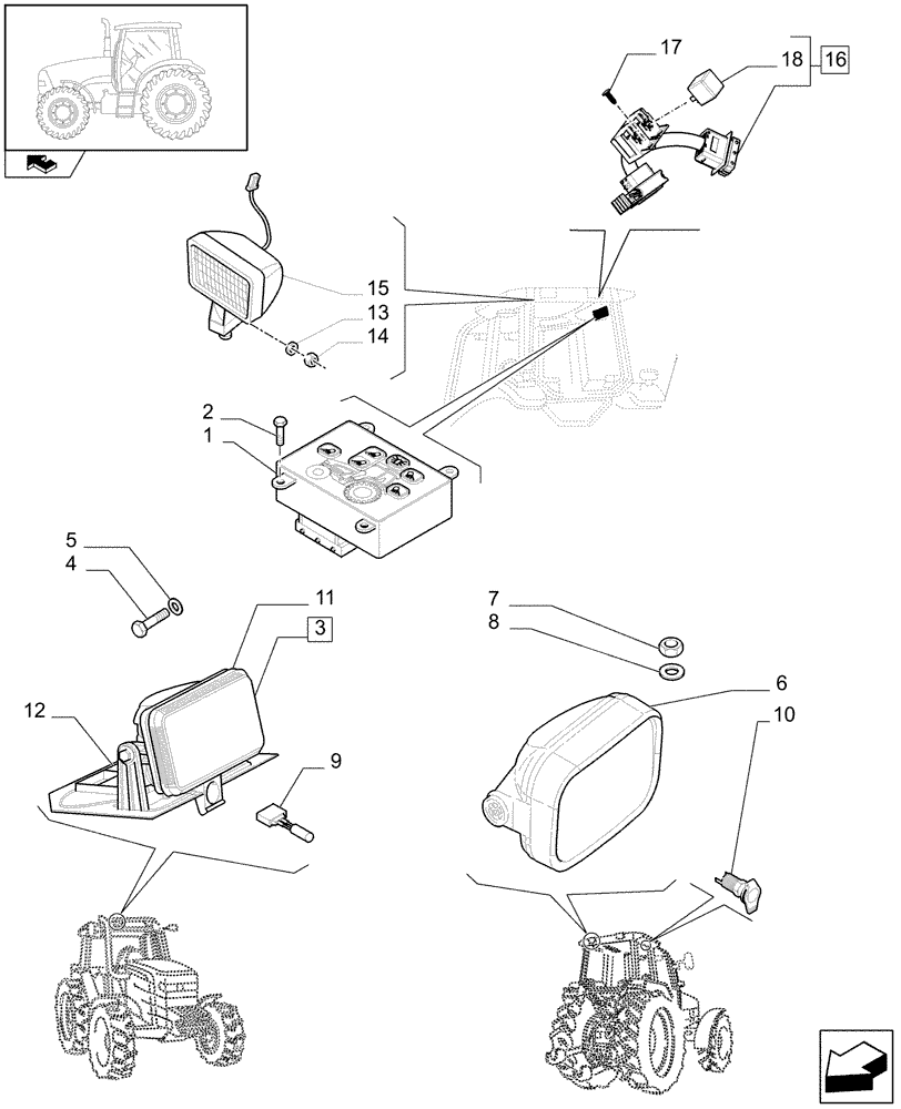 Схема запчастей Case IH PUMA 195 - (1.75.7) - WORKLAMPS (06) - ELECTRICAL SYSTEMS